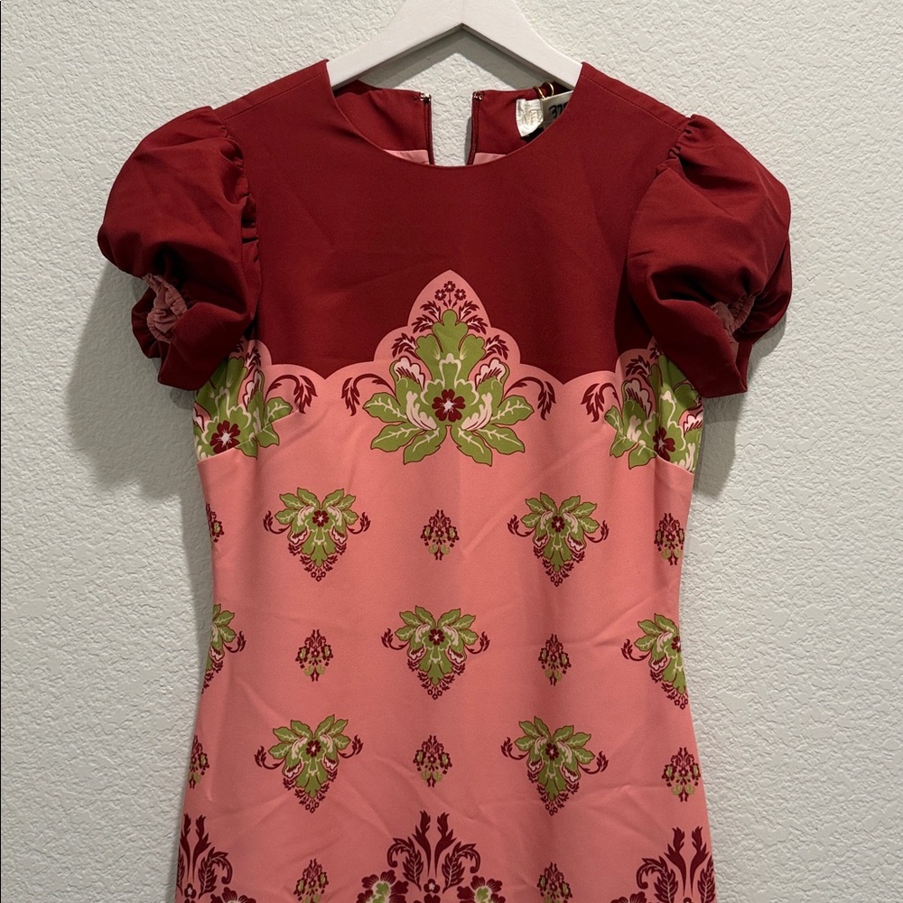 NWT Mestiza New York Perla Flamingo Flourish Crew Neck Short Puff Sleeve Dress - Picture 6 of 11